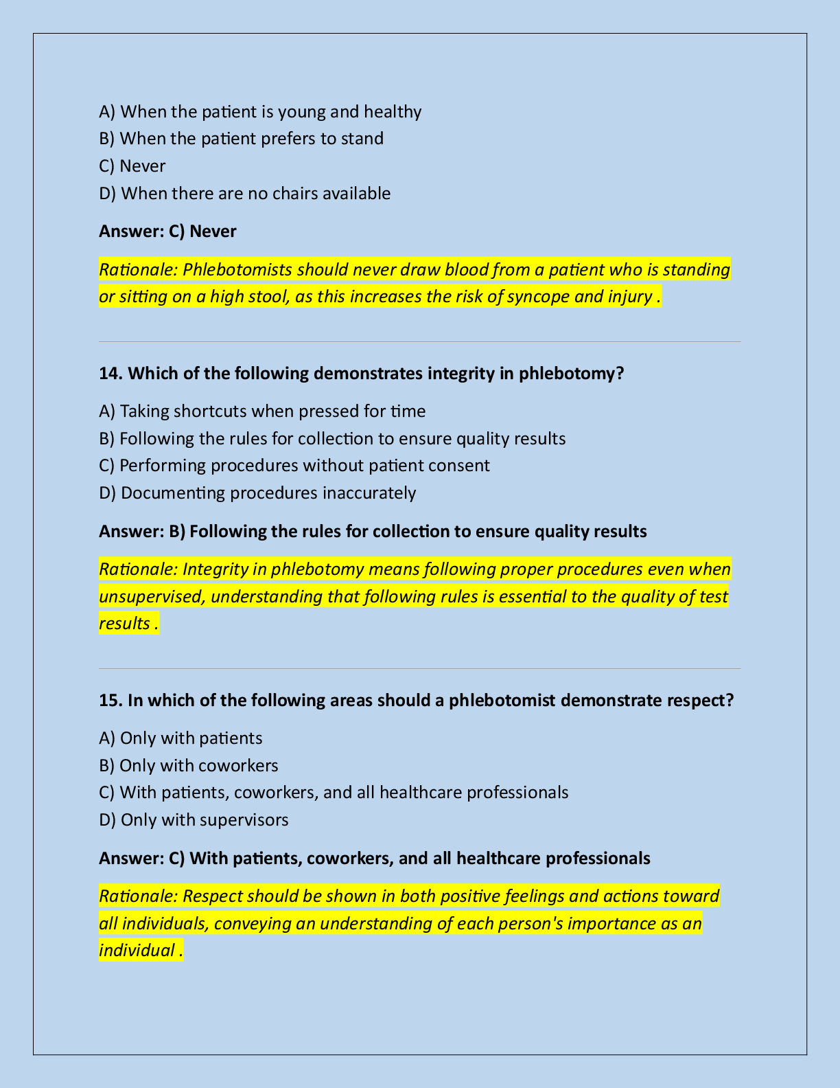 Preview page 2 of AMCA PHLEBOTOMY EXAM REVIEW RATED 100% CORRECT!!