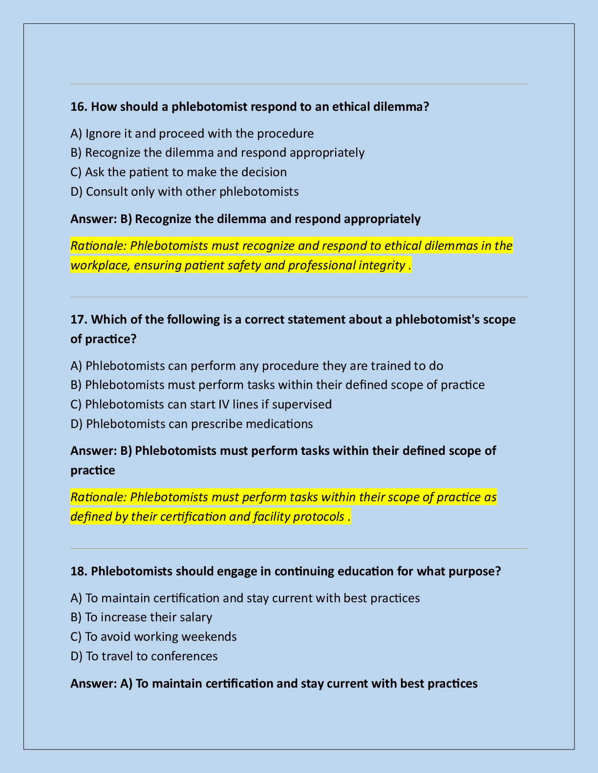 Preview page 3 of AMCA PHLEBOTOMY EXAM REVIEW RATED 100% CORRECT!!