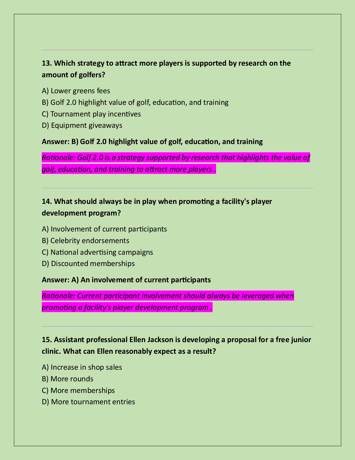 Preview page 2 of PGA PGM LEVEL 3 3.0 FULL STUDY GUIDE WITH  CORRECT ANSWERS.