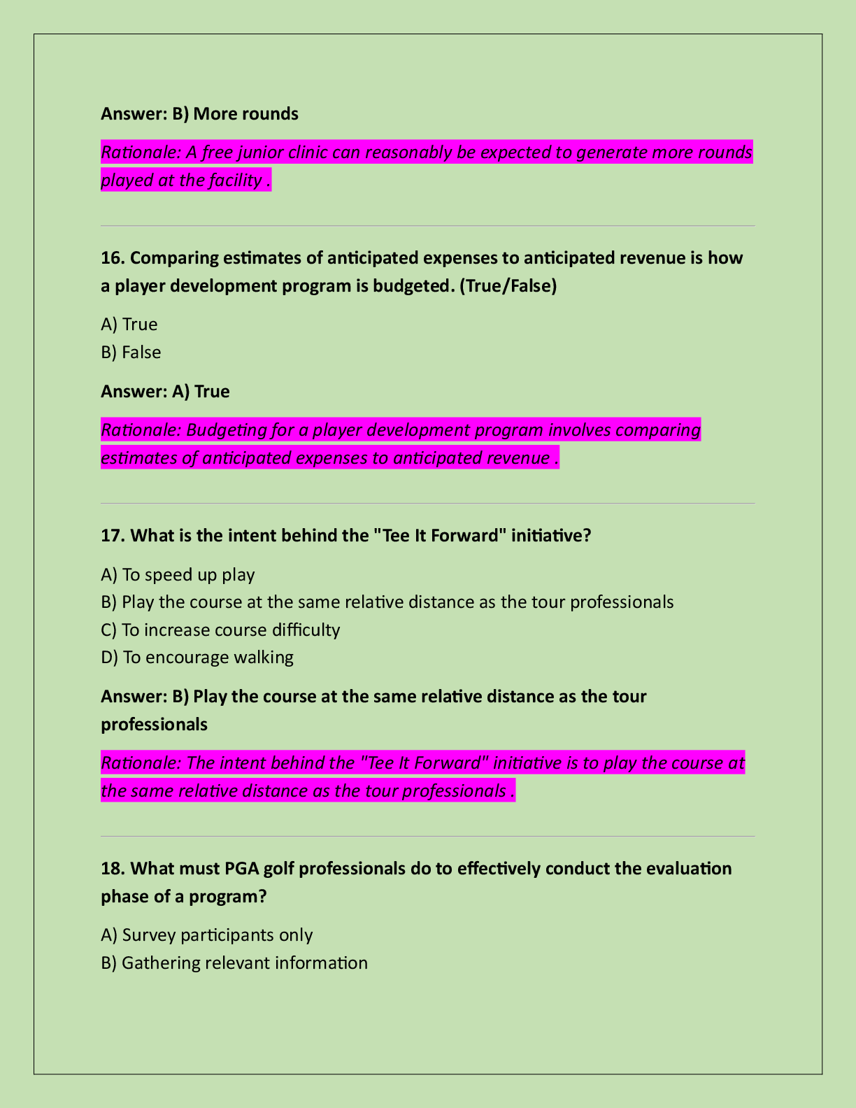 Preview page 3 of PGA PGM LEVEL 3 3.0 FULL STUDY GUIDE WITH  CORRECT ANSWERS.