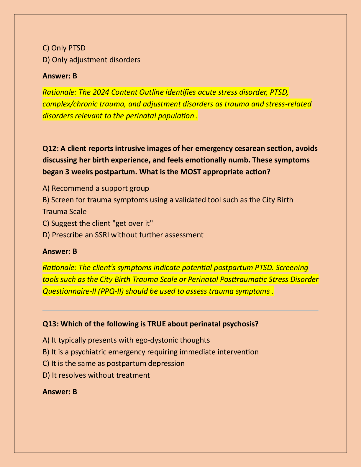 Preview page 6 of PMH-C (PERINATAL MENTAL HEALTH CERTIFICATION)  EXAM QUESTIONS WITH COMPLETE SOLUTIONS!!