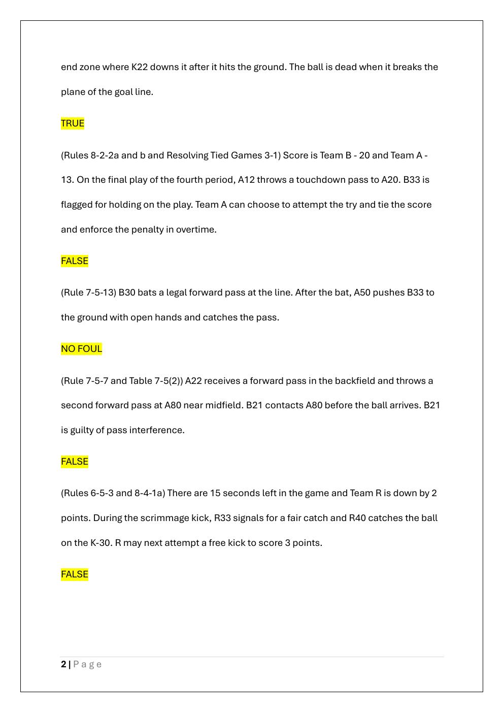 Preview page 2 of NFHS FOOTBALL RULES EXAM PRACTICE  TEST
