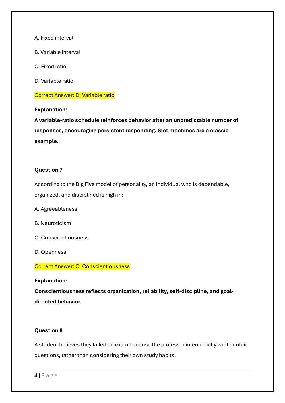 Preview page 4 of WGU C180 INTRODUCTION TO PSYCHOLOGY  OA EXAM
