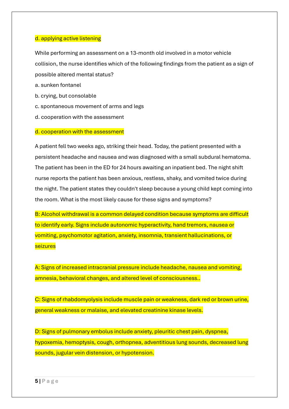 Preview page 5 of TNCC 9TH EDITION FINAL TEST EXAM