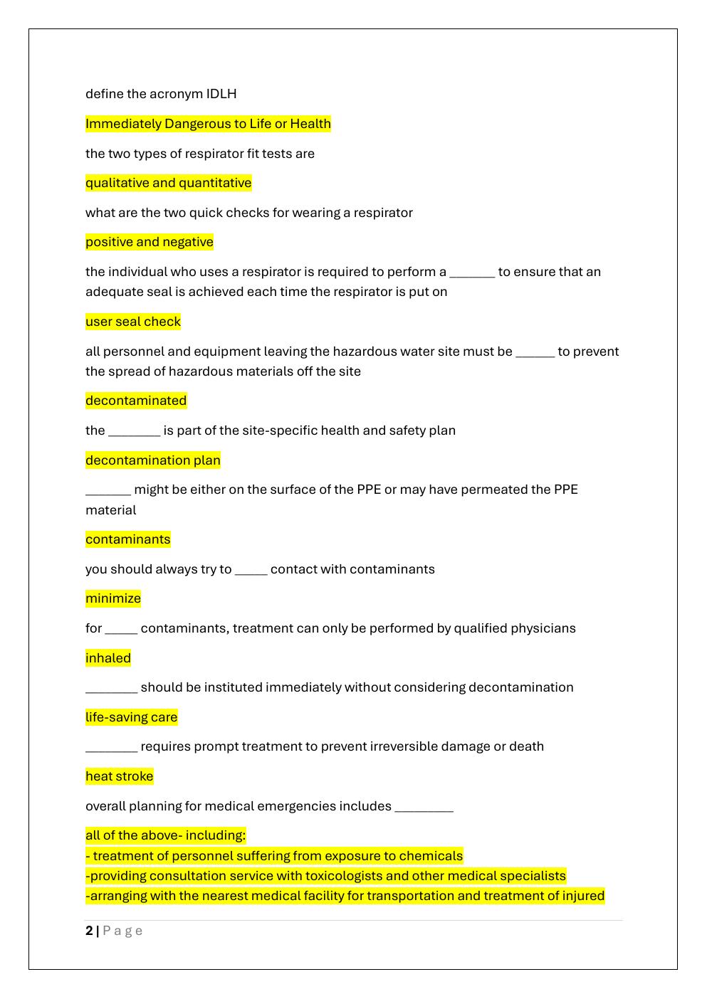 Preview page 2 of HAZWOPER 40 – FINAL EXAM