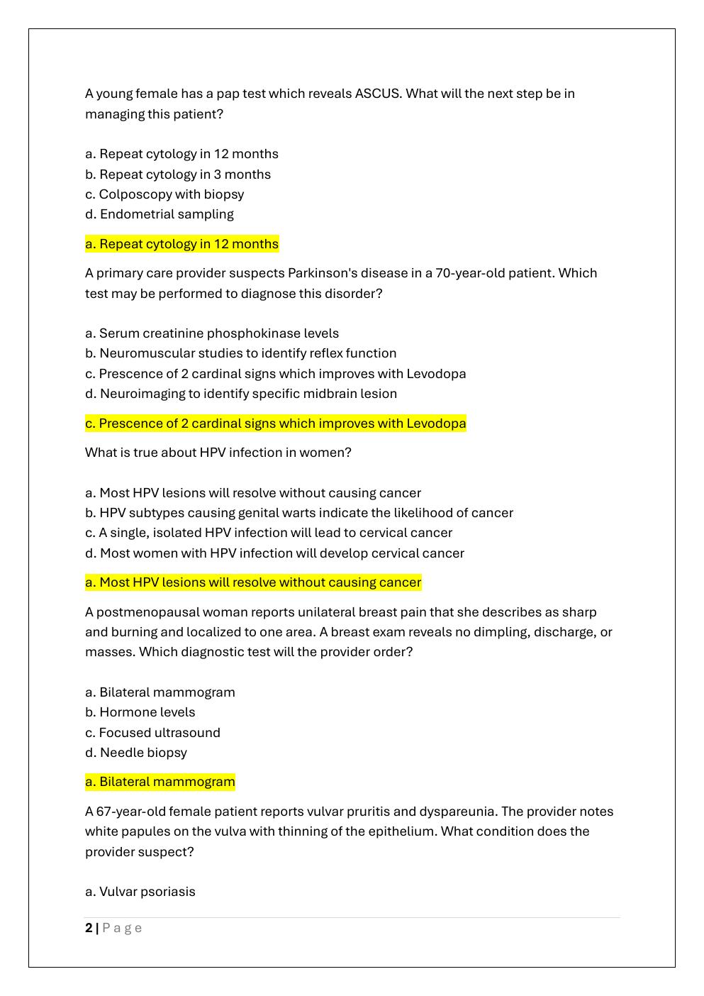 Preview page 2 of NR 667 FNP FINAL EXAM (FNP CAPSTONE  PRACTICUM AND INTENSIVE FINAL EXAM)