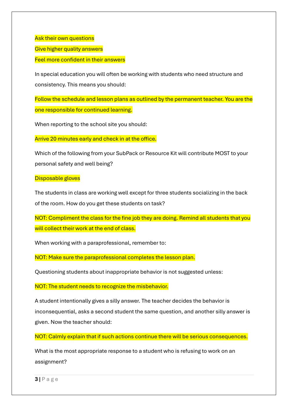 Preview page 3 of STEDI SUBSTITUTE TEACHER EXAM –  STEDI.ORG