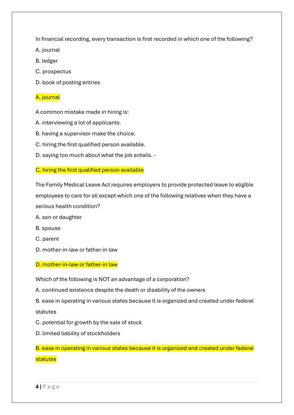 Preview page 4 of NAB CORE EXAM | COMPLETE NURSING  HOME ADMINISTRATOR PREP