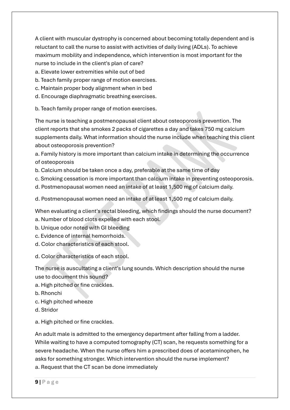Preview page 9 of HESI RN EXIT EXAM PREP / HESI EXIT RN &  PN EXAM TEST BANK