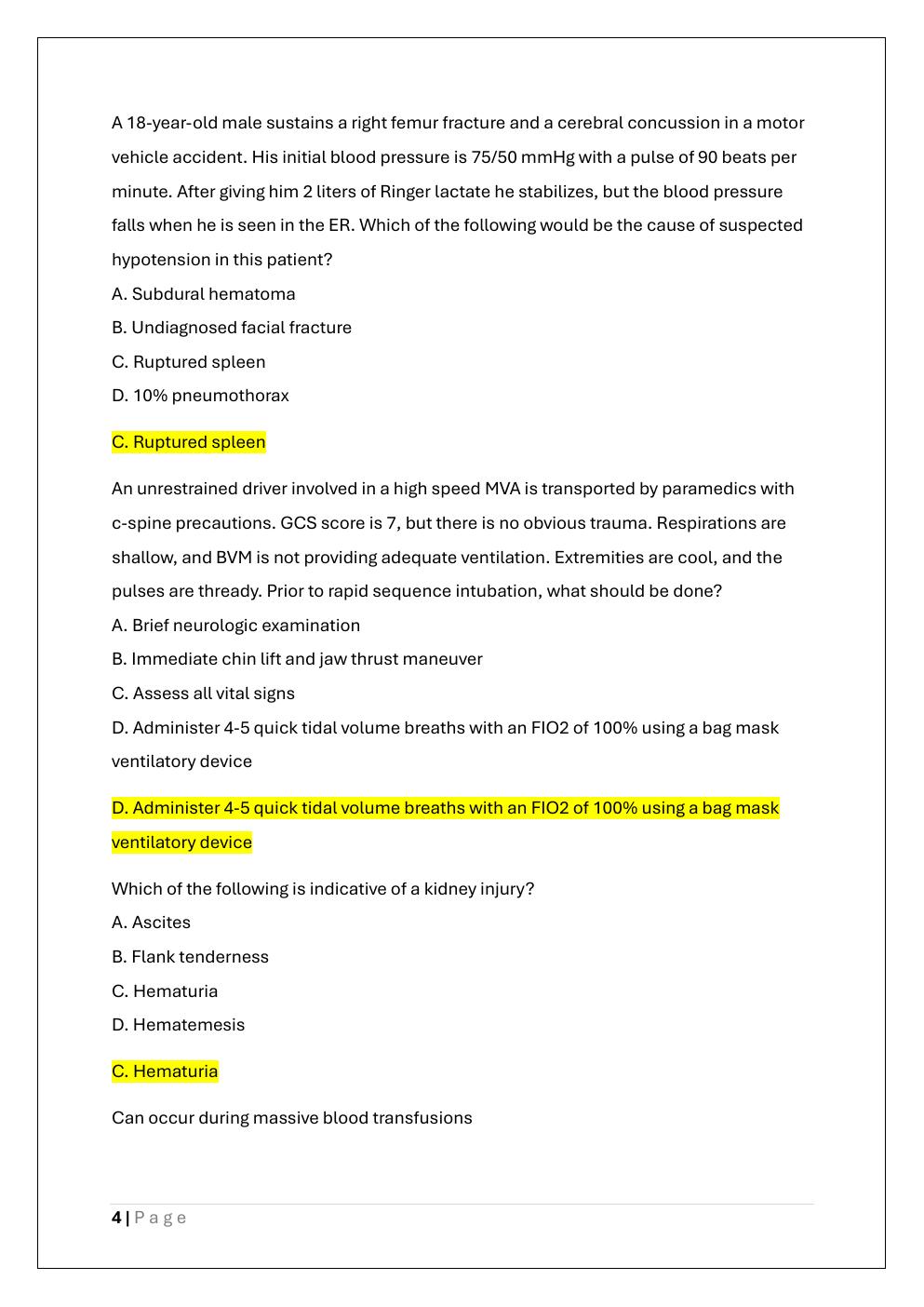 Preview page 4 of ATLS PRETEST AND PRACTICE EXAM