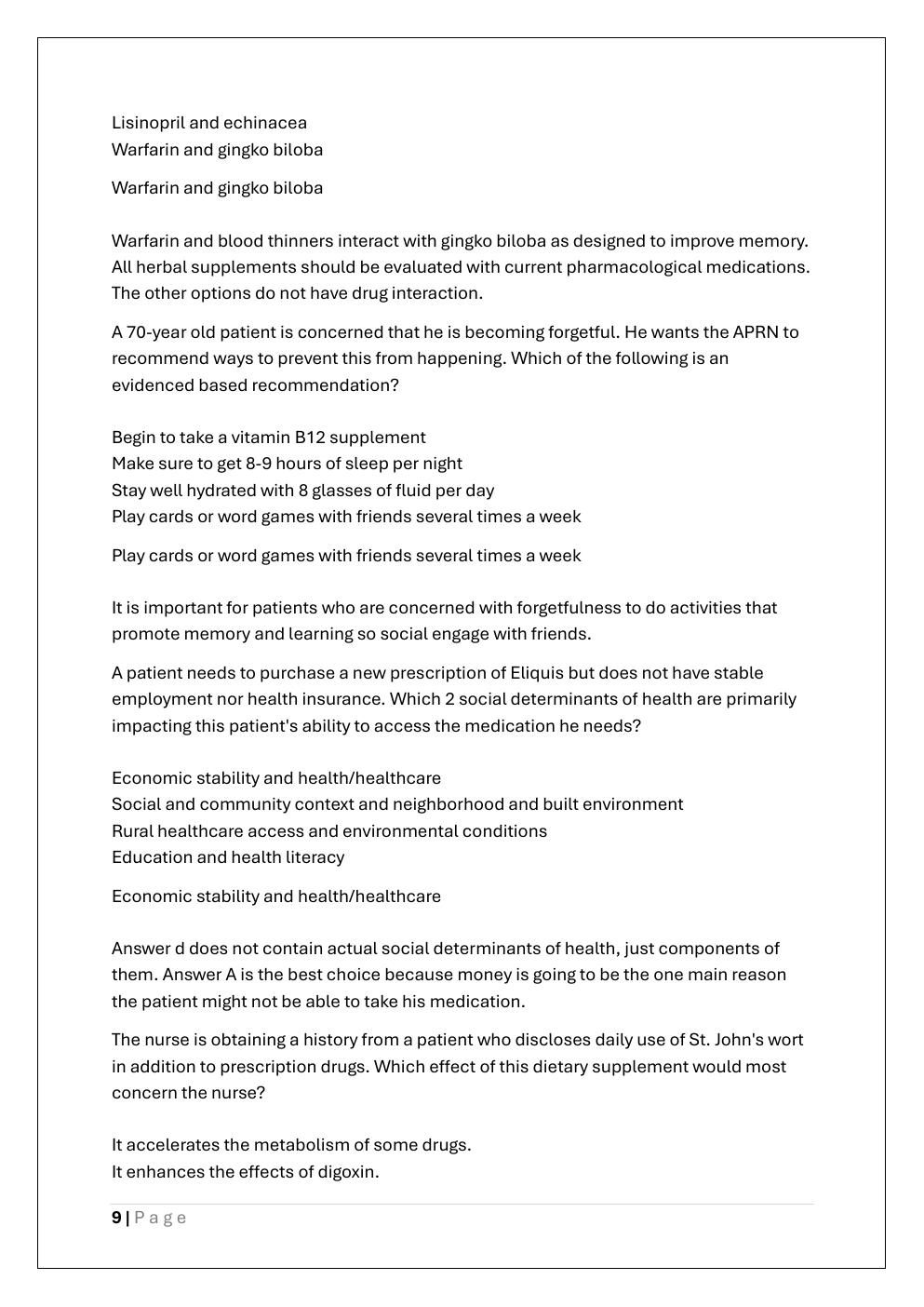 Preview page 9 of WGU D027 OA EXAM ADVANCED  PATHOPHARMACOLOGICAL FOUNDATIONS EXAM