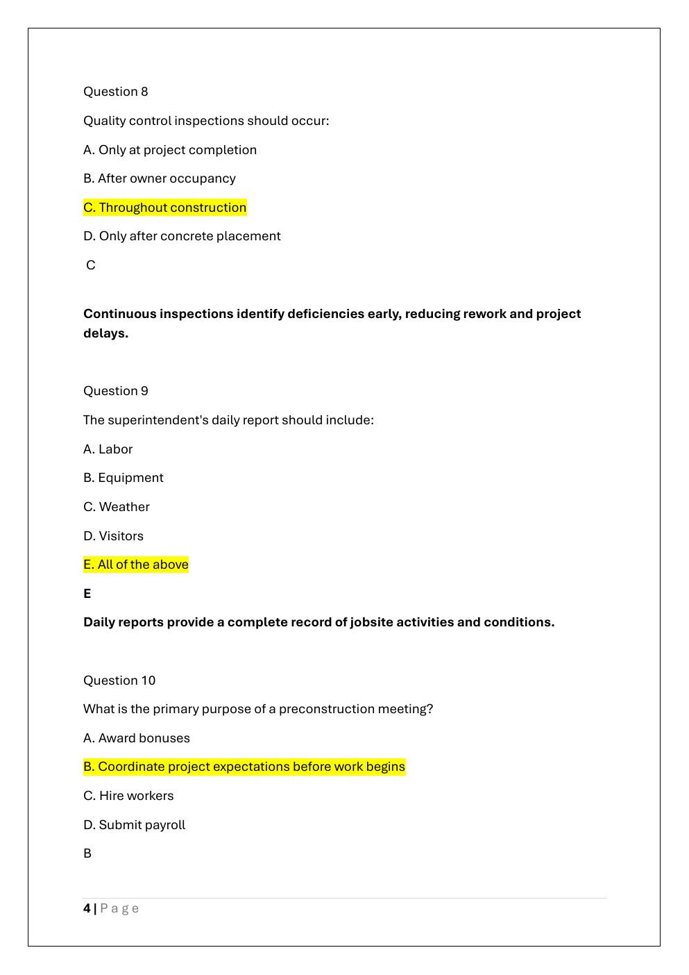 Preview page 4 of NCCER CONSTRUCTION SUPERINTENDENT  CERTIFICATION EXAM
