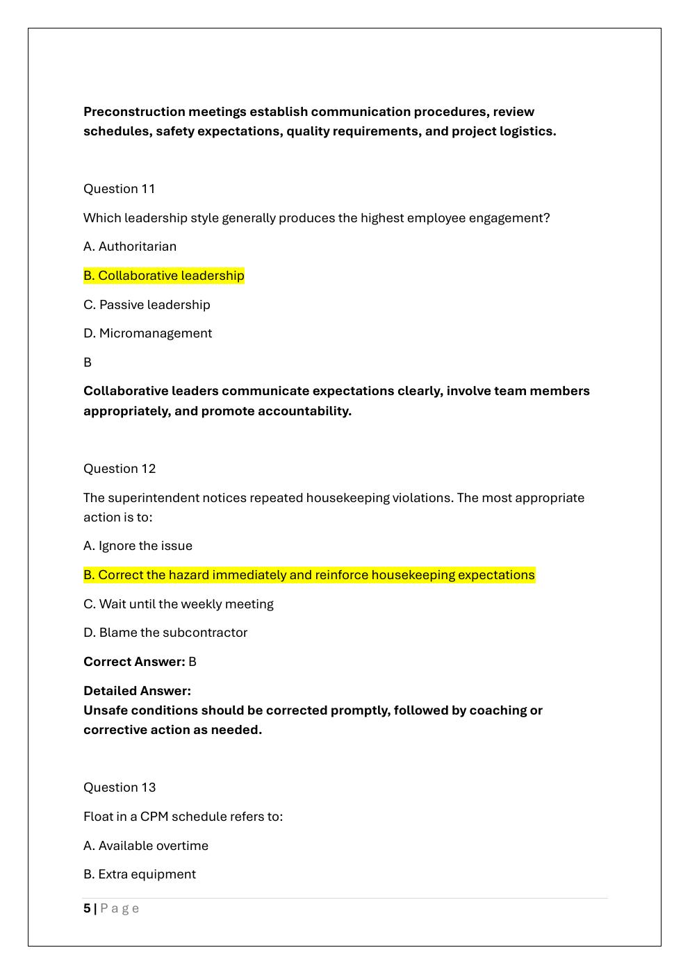 Preview page 5 of NCCER CONSTRUCTION SUPERINTENDENT  CERTIFICATION EXAM