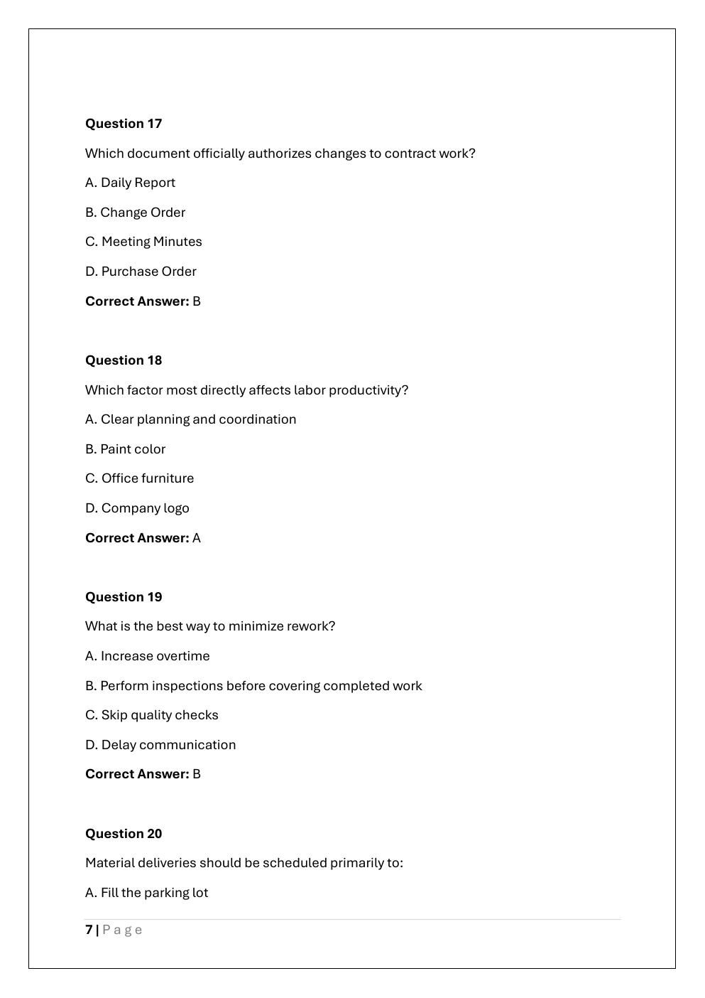 Preview page 7 of NCCER CONSTRUCTION SUPERINTENDENT  CERTIFICATION EXAM