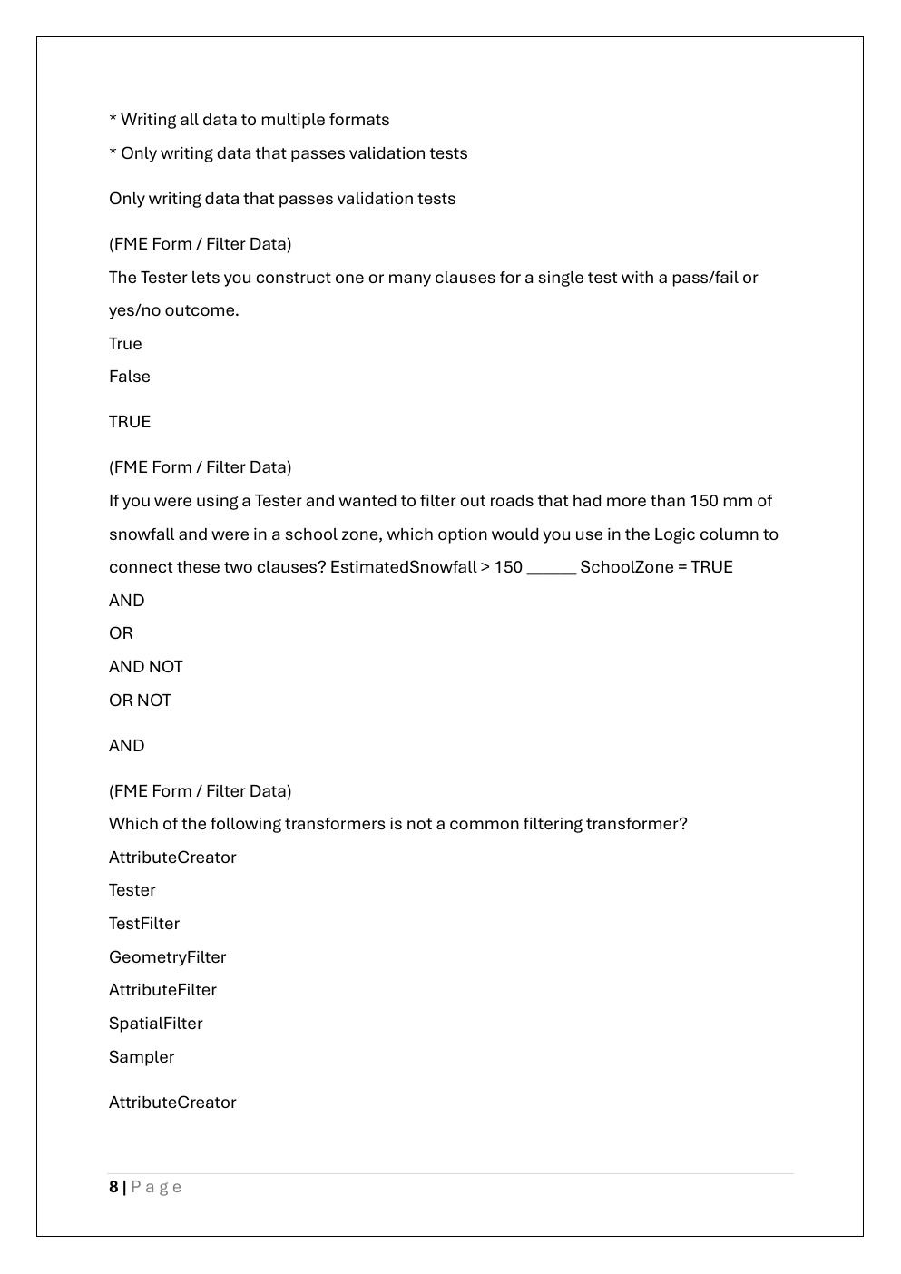 Preview page 8 of FME CERTIFIED PROFESSIONAL EXAM