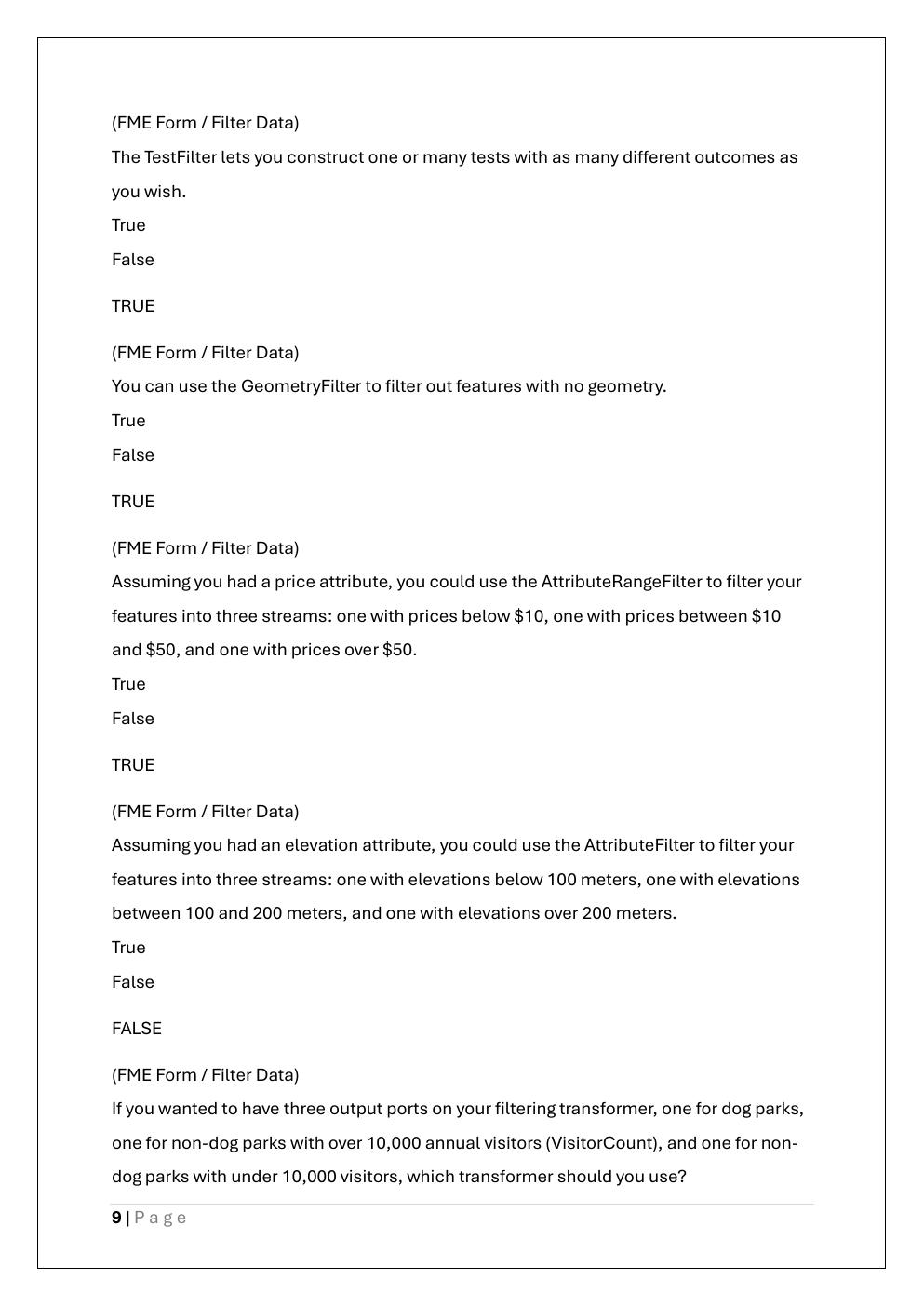 Preview page 9 of FME CERTIFIED PROFESSIONAL EXAM