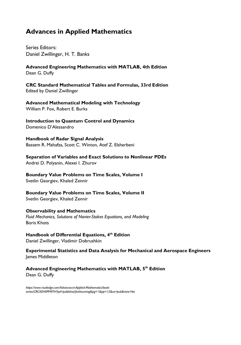 Preview page 3 of eBook [PDF] Advanced Engineering Mathematics with MATLAB Advances in Applied Mathematics 5th Edition Dean G. Duffy