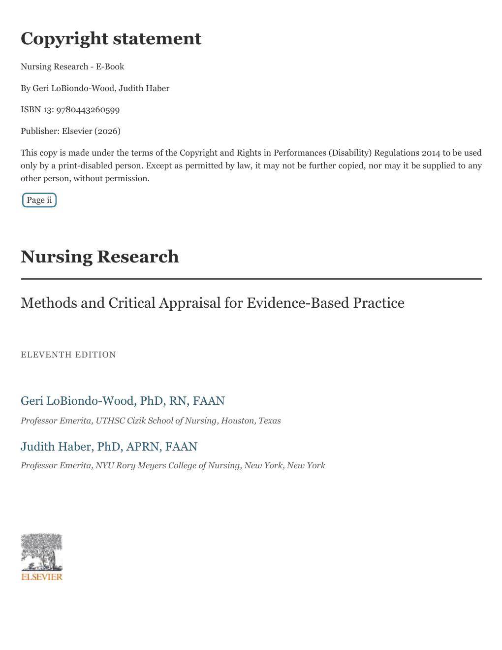 Preview page 2 of Nursing Research Methods and Critical Appraisal for Evidance-Based Practice 11th Edition By Geri Lobiondo-Wood, Judith H