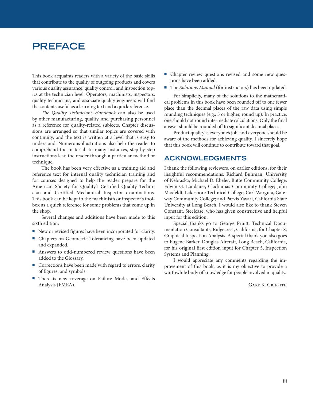 Preview page 4 of The Quality Technician's Handbook 6th Ediotion By Gary Griffith