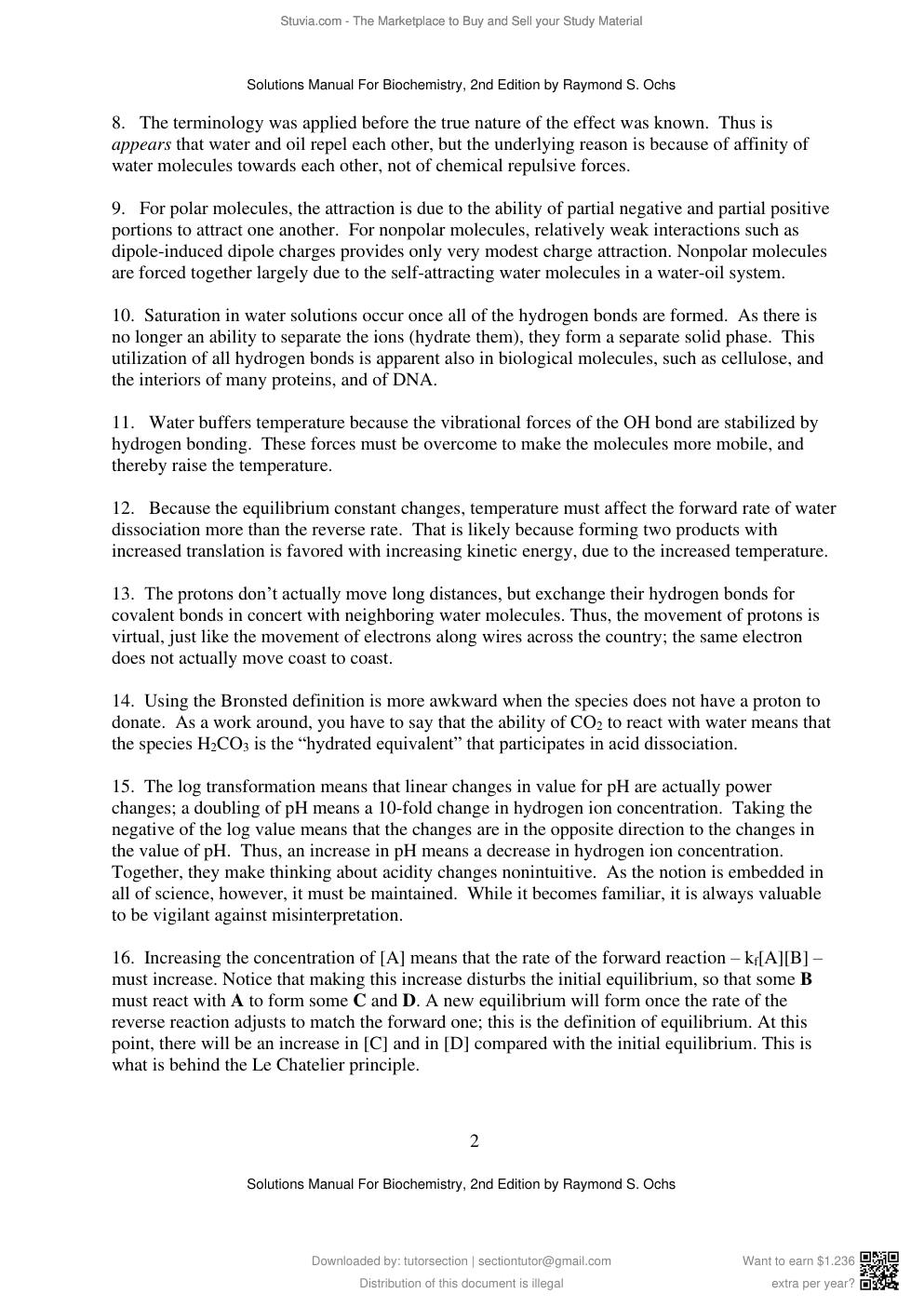 Preview page 4 of Solutions Manual For Biochemistry, 2nd Edition by Raymond S. Ochs