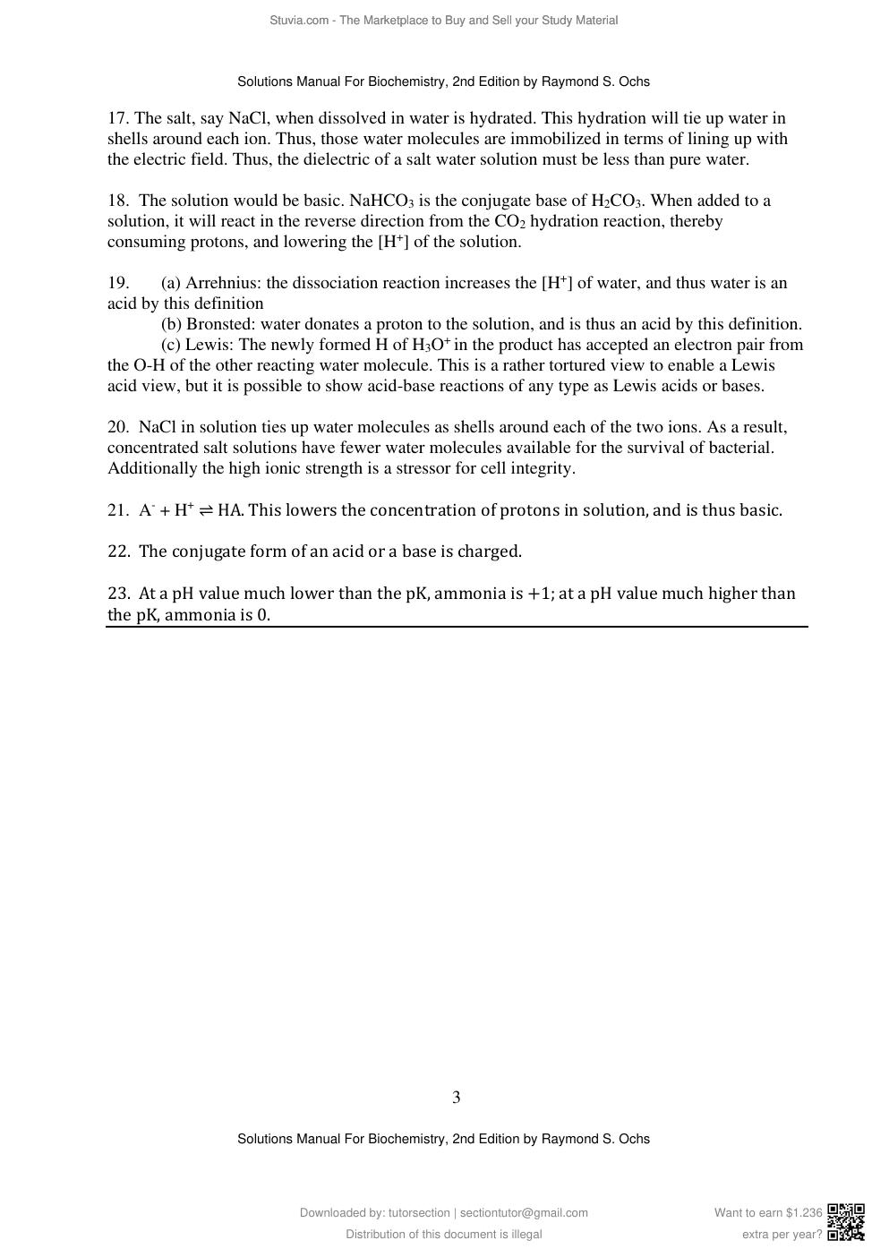 Preview page 5 of Solutions Manual For Biochemistry, 2nd Edition by Raymond S. Ochs
