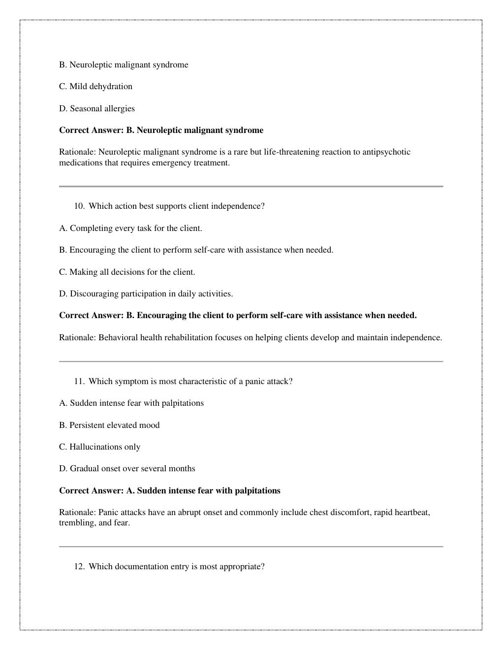 Preview page 4 of Behavioral Health Technician (BHT) Certification Practice Exam with  verified answers with rationales