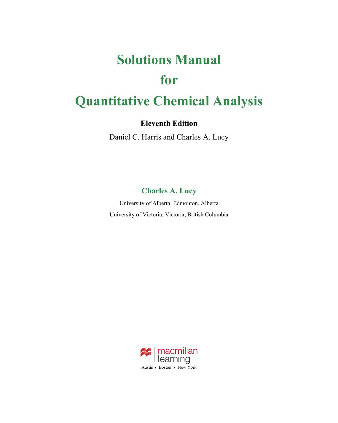 Preview page 2 of Solutions Manual Quantitative Chemical Analysis 11th Edition By Daniel Harris, Charles Lucy