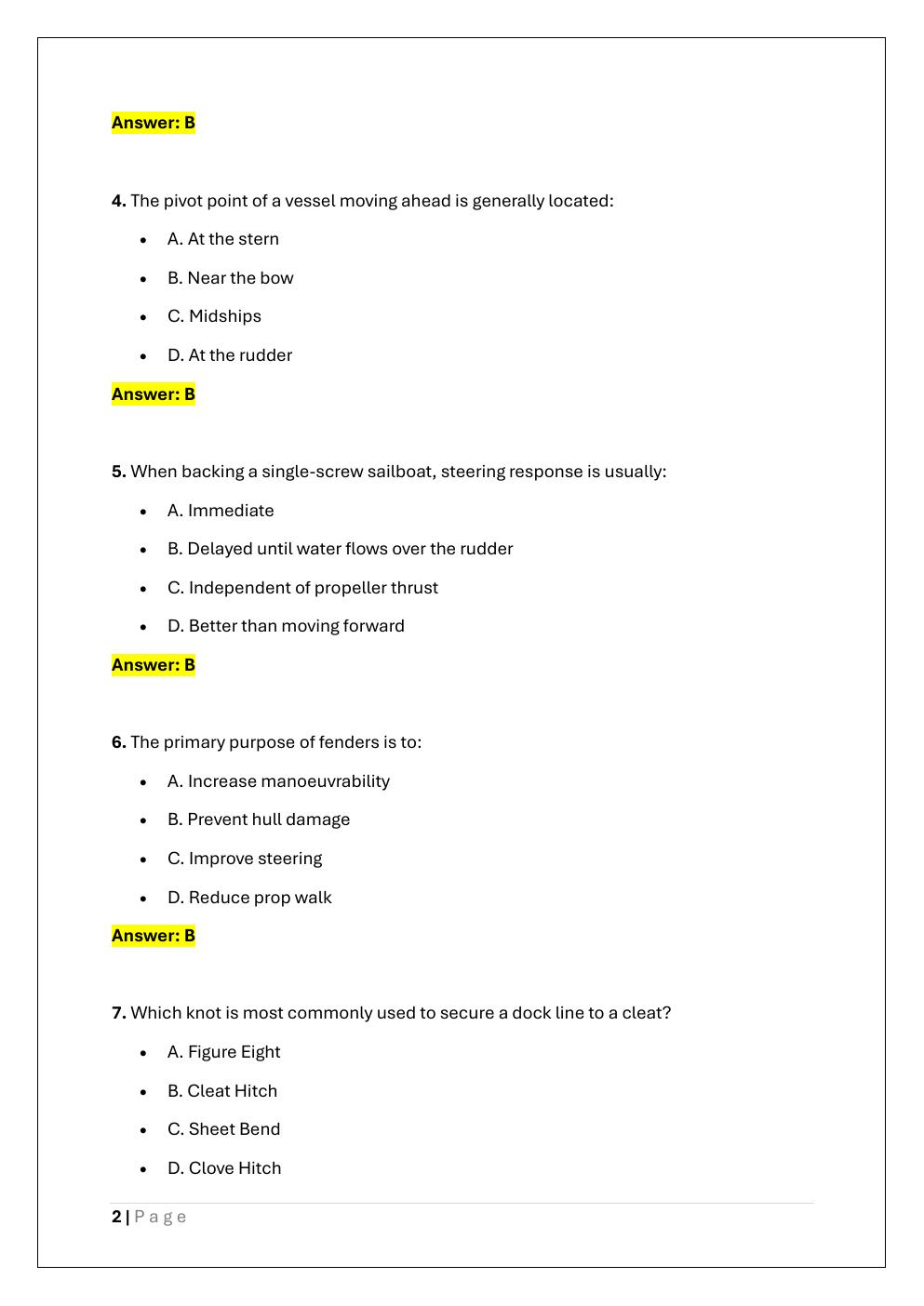 Preview page 2 of ASA 118 – DOCKING ENDORSEMENT  PRACTICE EXAM