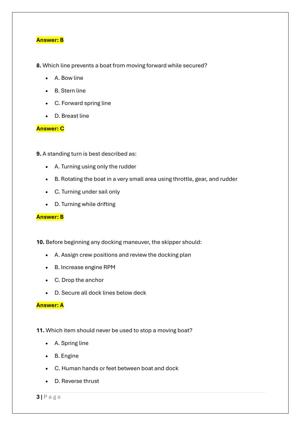 Preview page 3 of ASA 118 – DOCKING ENDORSEMENT  PRACTICE EXAM