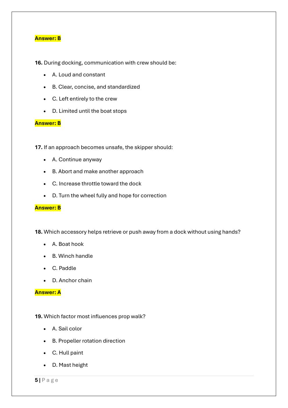 Preview page 5 of ASA 118 – DOCKING ENDORSEMENT  PRACTICE EXAM