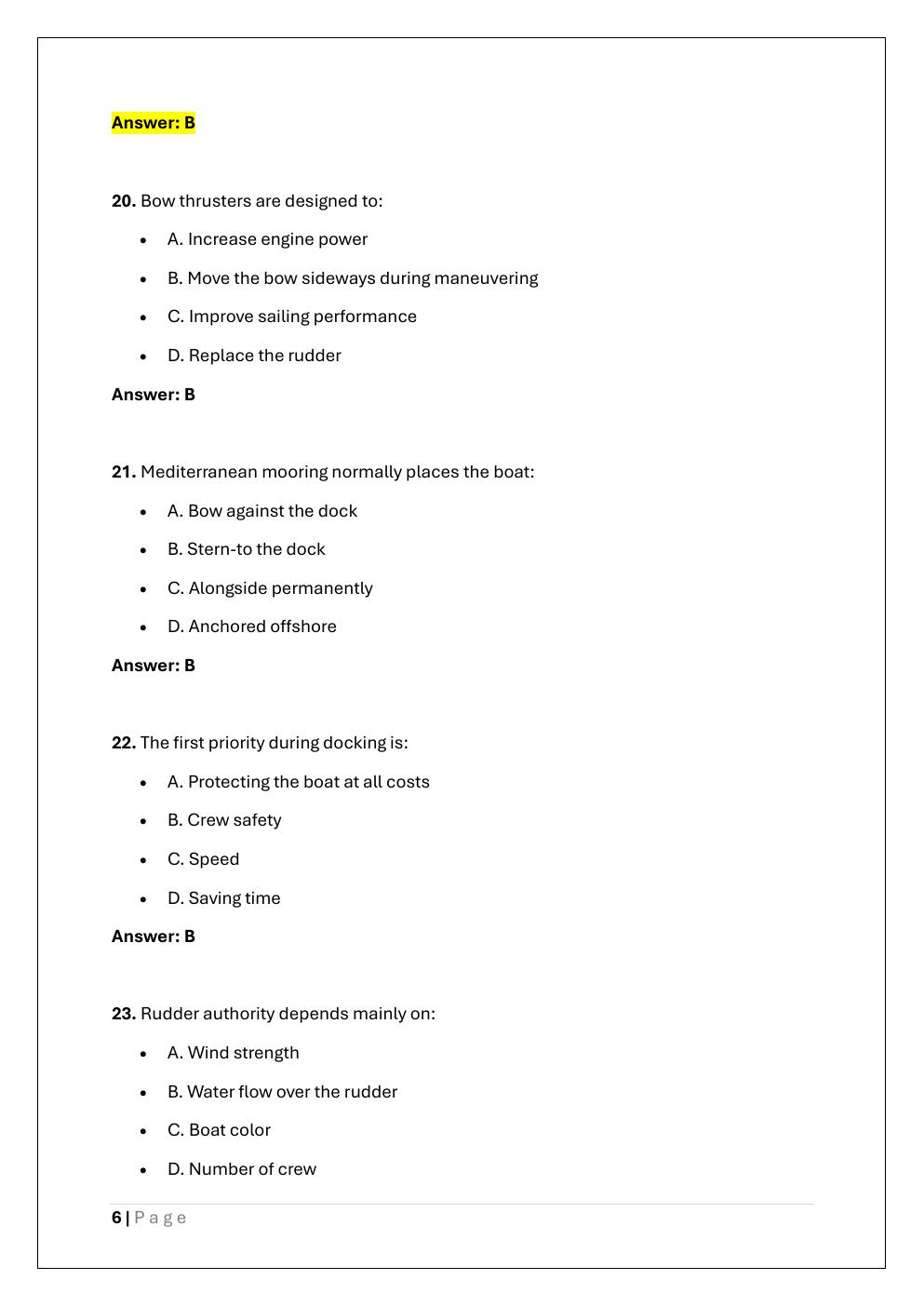 Preview page 6 of ASA 118 – DOCKING ENDORSEMENT  PRACTICE EXAM
