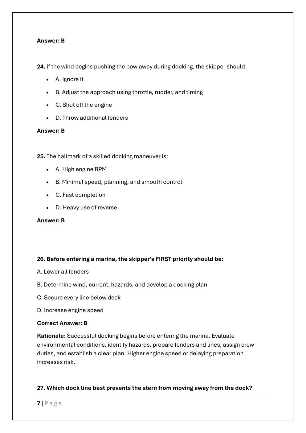 Preview page 7 of ASA 118 – DOCKING ENDORSEMENT  PRACTICE EXAM