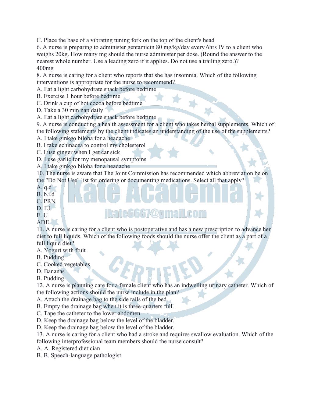 Preview page 2 of ATI RN FUNDAMENTAL PROCTORED 2023 QUESTION AND ANSWERS WITH CORRECT RATIONALE.