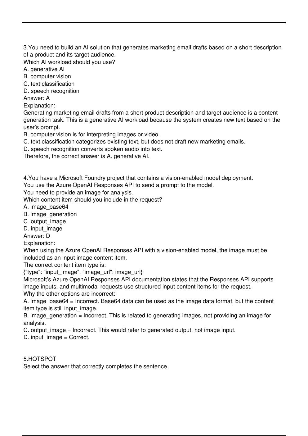Preview page 3 of AI-901 Microsoft Exam Practice Questions