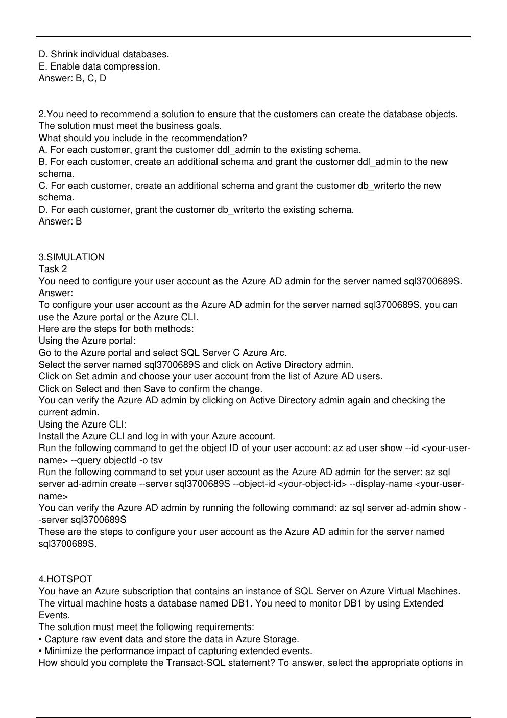 Preview page 2 of DP 300 Microsoft Exam Practice Questions Updated in May