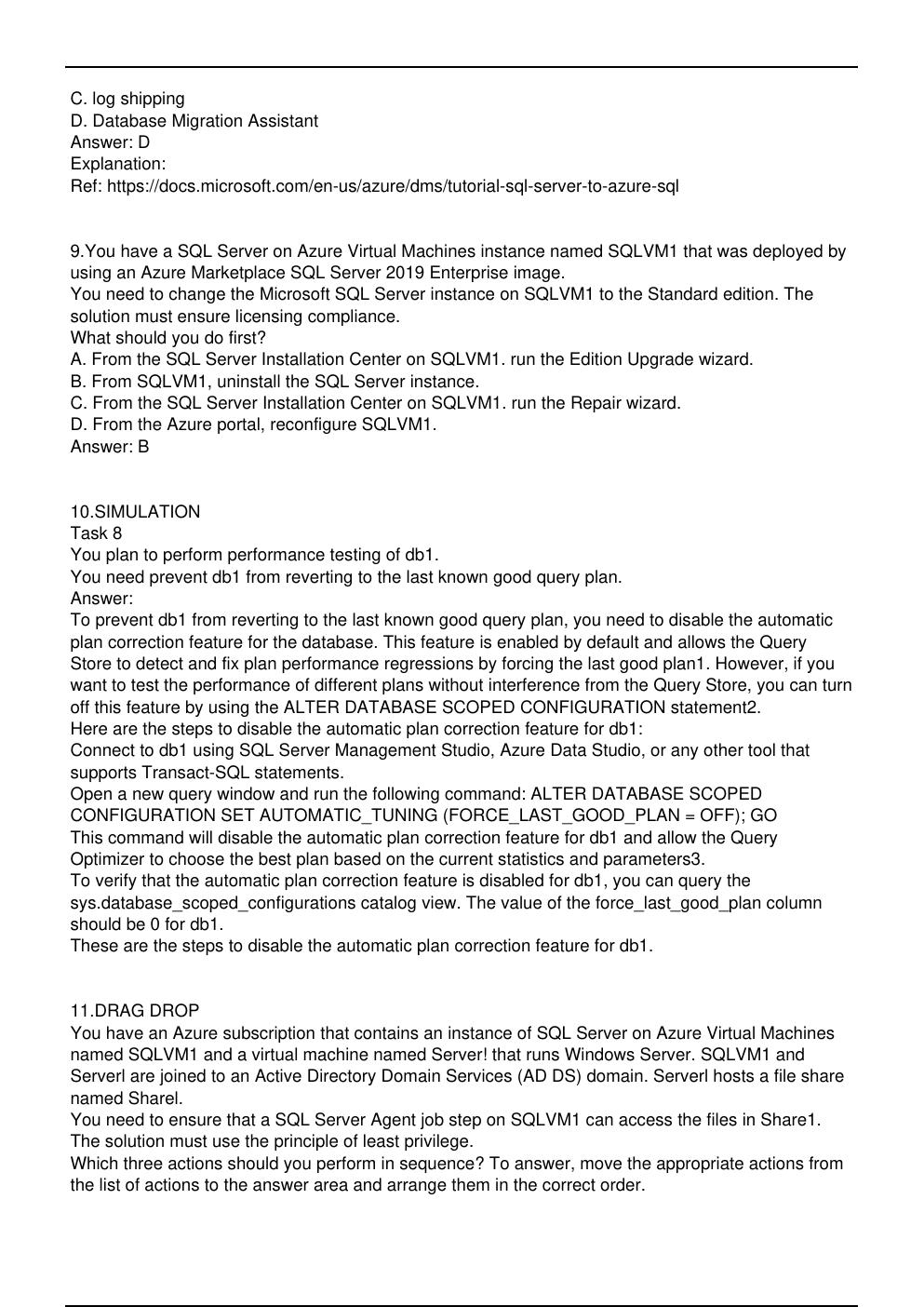 Preview page 7 of DP 300 Microsoft Exam Practice Questions Updated in May