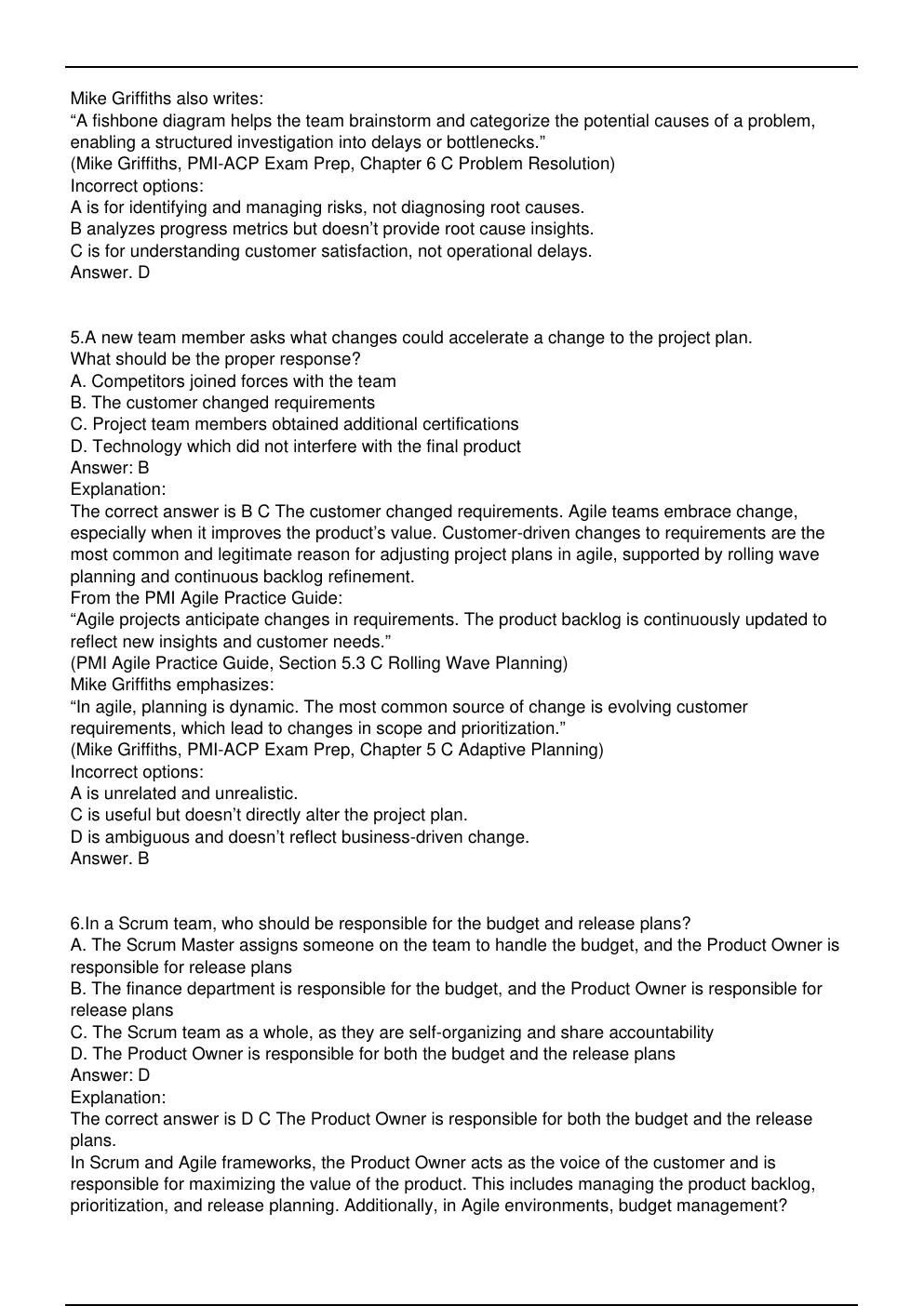 Preview page 4 of PMI-ACP PMI Exam Practice Questions Updated in May | IT  professionals, system administrators, and students preparing fo
