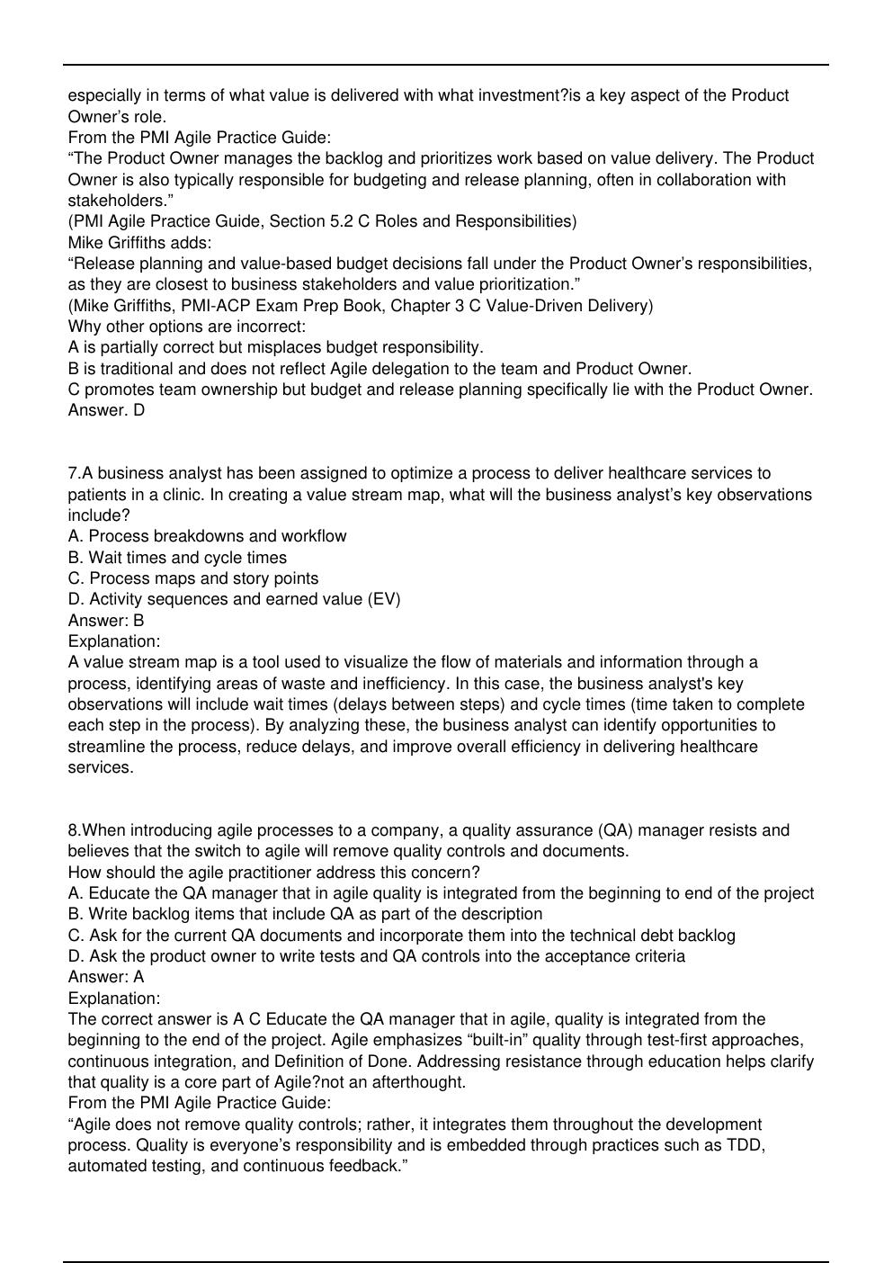 Preview page 5 of PMI-ACP PMI Exam Practice Questions Updated in May | IT  professionals, system administrators, and students preparing fo