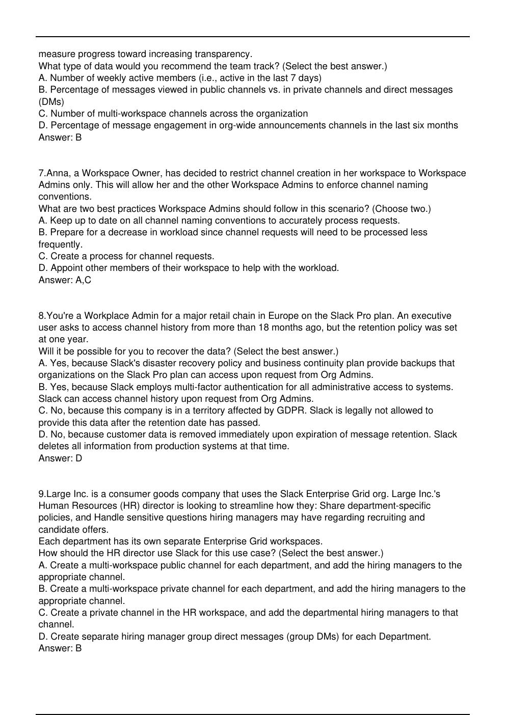 Preview page 3 of Slack Admn 201 Salesforce Exam Practice Questions | Designed for IT professionals, system administrators, and students p