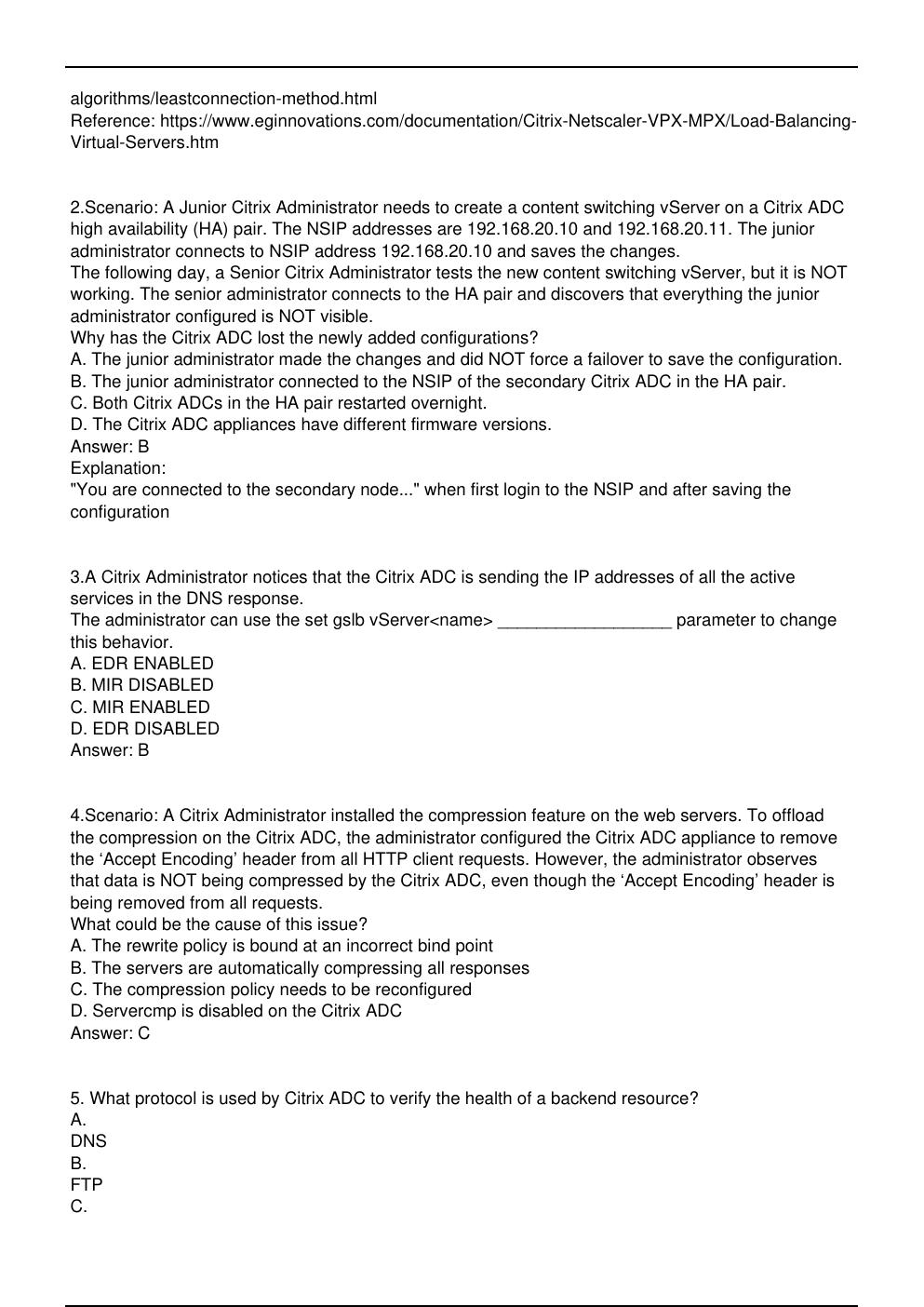 Preview page 2 of CCA AppDS Traffic Management Citrix Exam Practice Question | Citrix NetScaler 12 certification