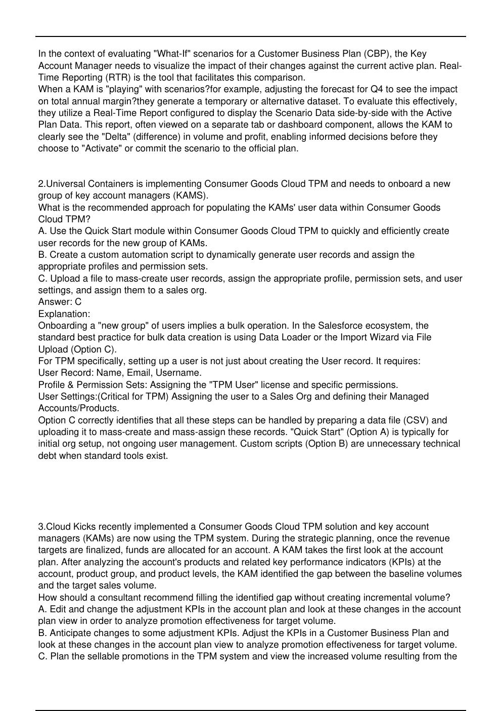 Preview page 2 of AP 205 Salesforce Exam Practice Questions for Consumer  Goods Cloud certification.