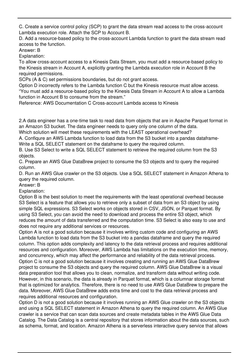 Preview page 2 of Amazon DEA C01 Exam Updated Practice Questions in May 2026 for Data Engineer Associate certification.