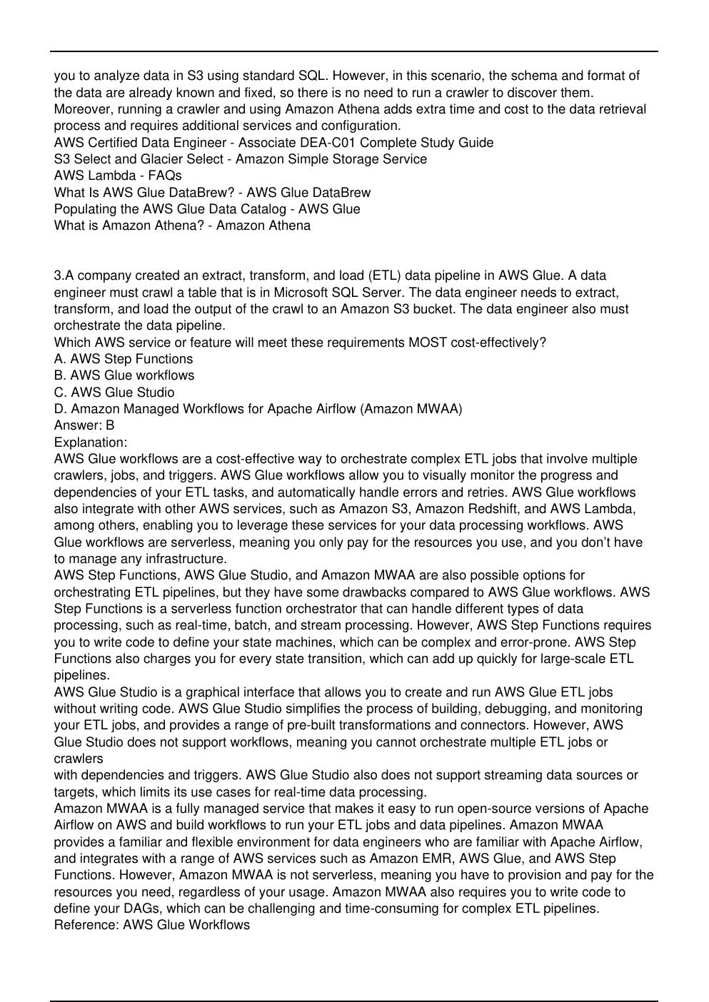 Preview page 3 of Amazon DEA C01 Exam Updated Practice Questions in May 2026 for Data Engineer Associate certification.