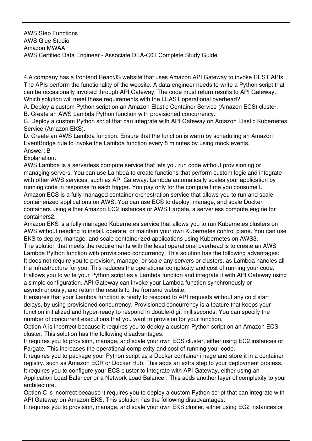 Preview page 4 of Amazon DEA C01 Exam Updated Practice Questions in May 2026 for Data Engineer Associate certification.