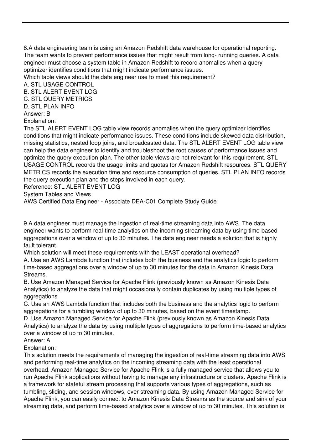 Preview page 7 of Amazon DEA C01 Exam Updated Practice Questions in May 2026 for Data Engineer Associate certification.