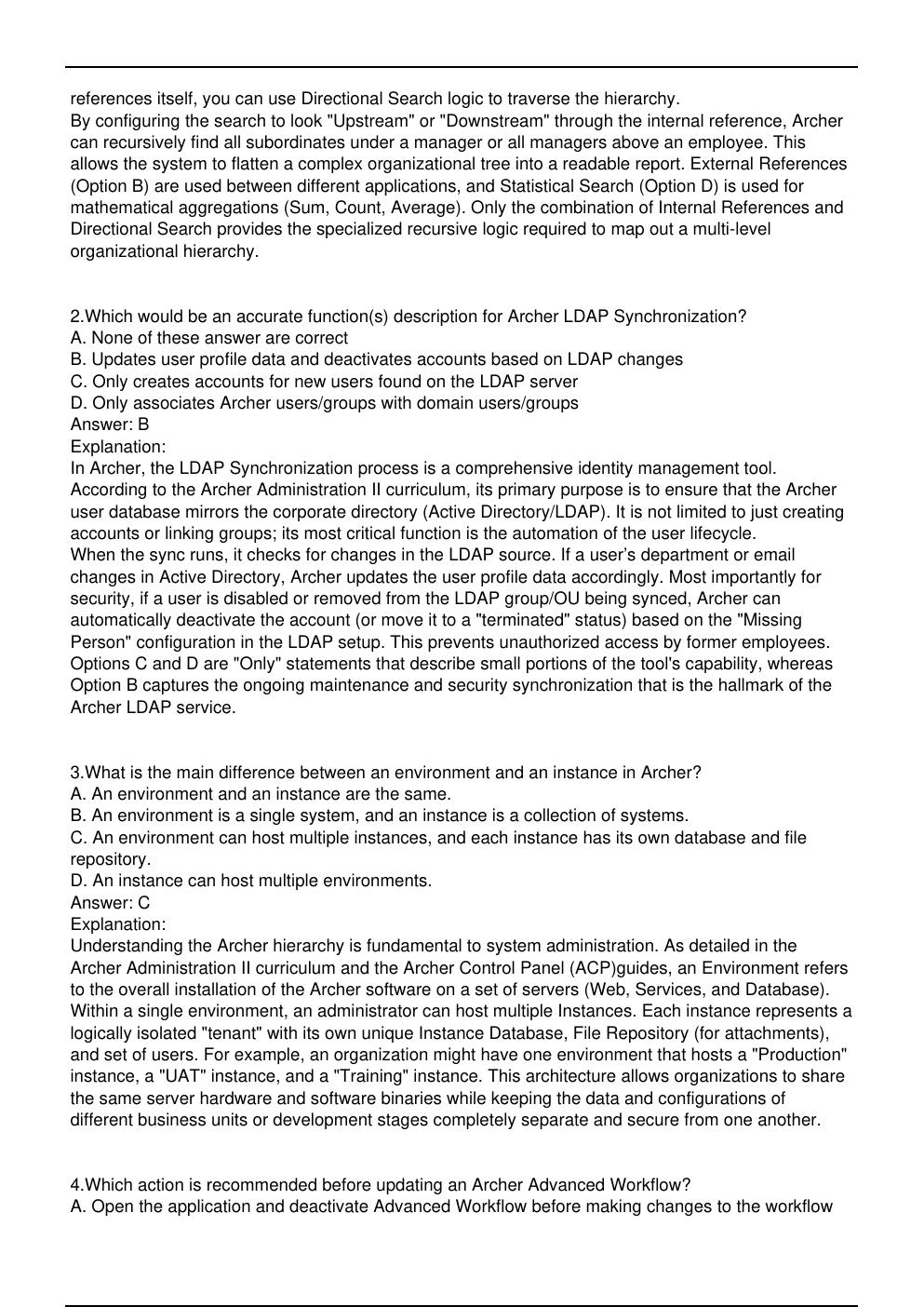 Preview page 2 of Archer Expert Exam Practice Questions for Archer  Certified Administrator certification.
