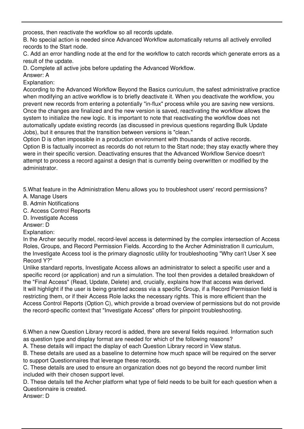 Preview page 3 of Archer Expert Exam Practice Questions for Archer  Certified Administrator certification.