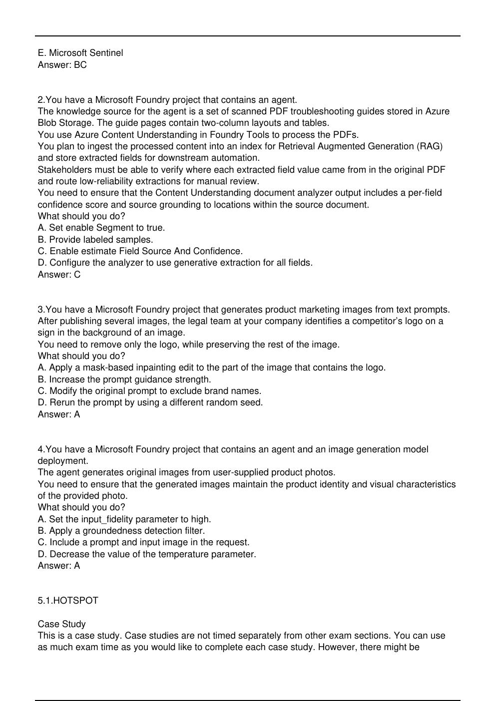 Preview page 2 of AI 103 Microsoft Exam Practice Questions for Microsoft  Certified: Azure AI Apps and Agents Developer Associate certific