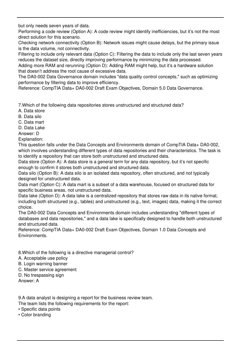 Preview page 4 of DA0 002 CompTIA Data+ Updated Practice Questions in June 2026 for CompTIA Data+ certification.