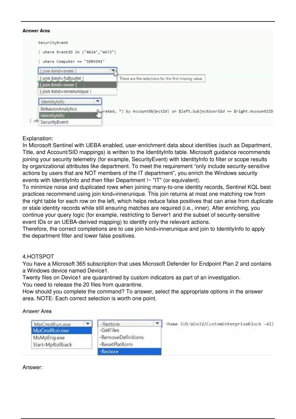 Preview page 4 of SC 200 Microsoft Exam Updated Practice Questions in June 2026 for Microsoft  Certified: Security Operations Analyst Asso